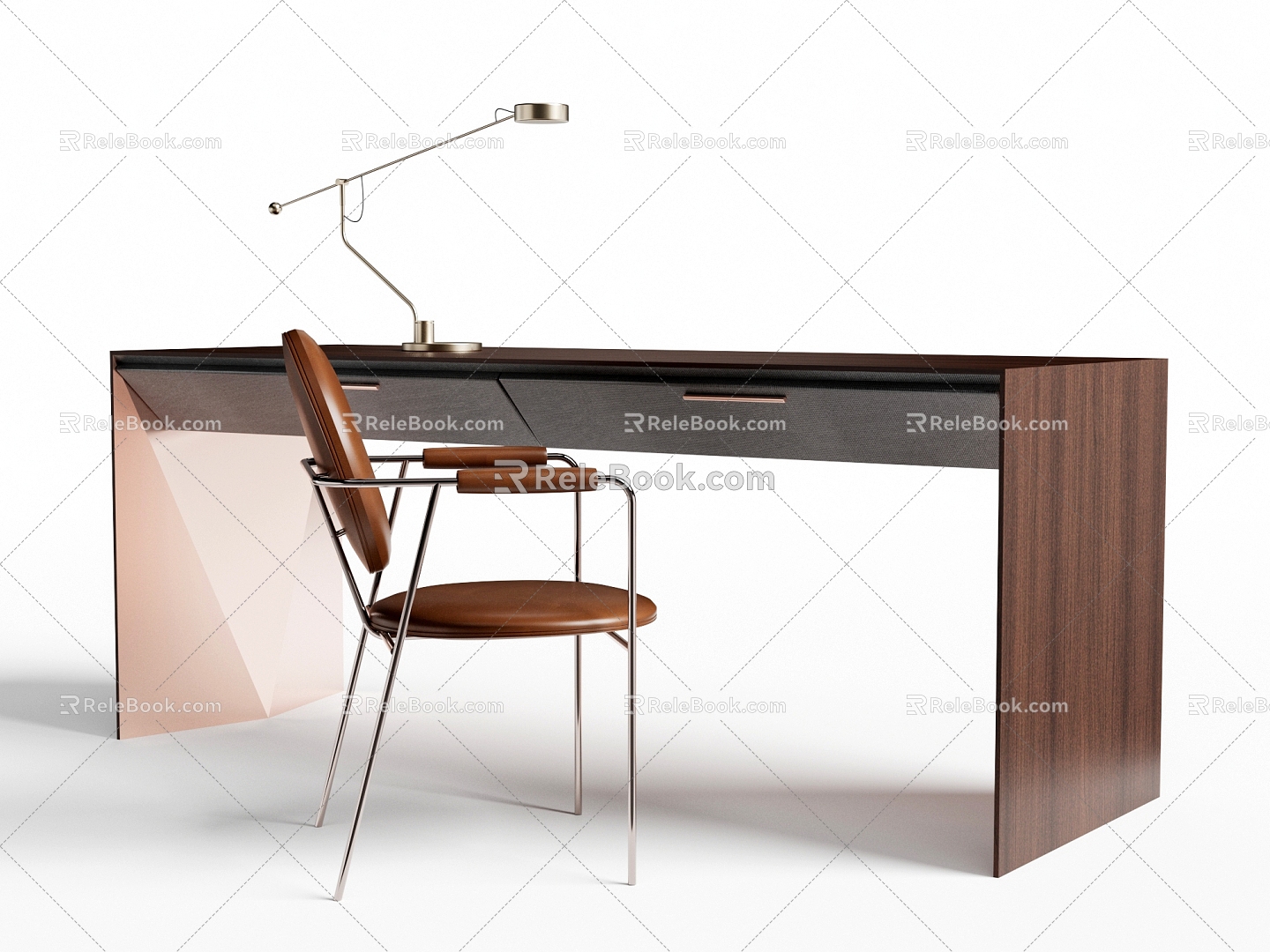 Modern Desk and Chair Combination Table Lamp Single Chair 3d model