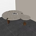Round Coffee Table with Stone Top Wooden Legs Side Table Books Glasses in Modern Interior