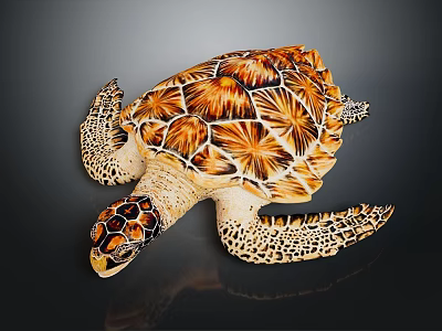 Decorative Sea Turtle Figurine With Orange Brown Patterned Carapace And Spotted Limbs On Black Background 3d model