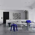 Modern Living Dining Room Interior With White Sofa Blue Stool Decorative Wall And Coffee Table 3d model
