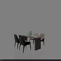 Elegant Modern Dining Set With Marble Tabletop Upholstered Light Grey Chairs Tableware And Greenery 3d model