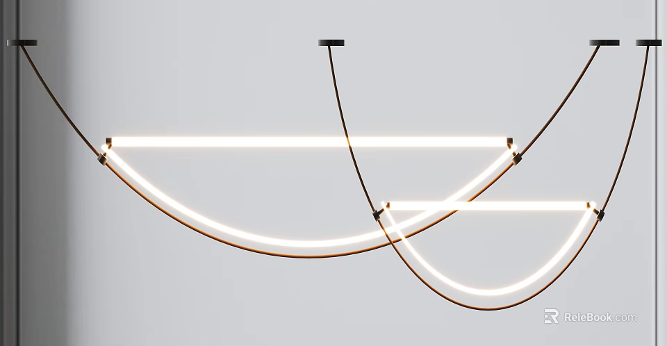 Elegant Modern Curved LED Pendant Light With Metallic Frame And Soft Illumination 3d model 