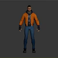 3D Game and Movie Character Wearing Orange Jacket Blue Pants Black Gloves and Shoes