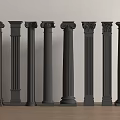Multiple Black Columns With Various Designs On Light Colored Wooden Floor Background 3d model