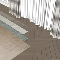 Square Rugs in Various Colors and Materials on Wooden Floor with White and Brown Curtains