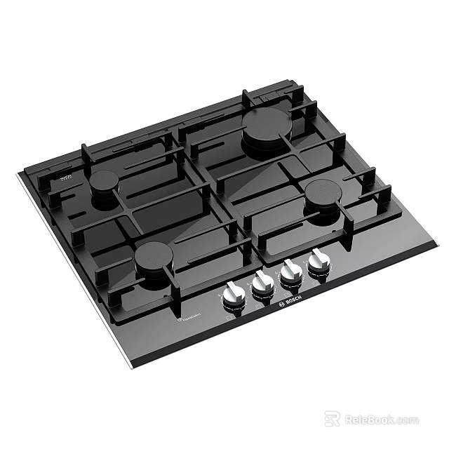 Modern Kitchen Appliance Black Gas Hob With Multiple Burners And Control Knobs 3d model 