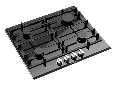 Modern Kitchen Appliance Black Gas Hob With Multiple Burners And Control Knobs 3d model