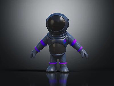 Blue And Purple Astronaut Toy With Dark Background And Reflective Base Design 3d model