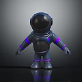 Blue And Purple Astronaut Toy With Dark Background And Reflective Base Design