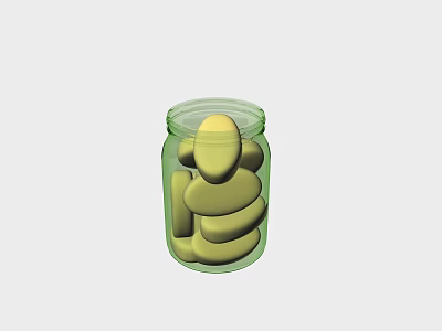 Bathroom Accessories Green Glass Jar With Yellow Pebble Shaped Decorative Stones 3d model