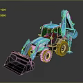 Blue Functional Construction Vehicle With Front Loader Bucket And Backhoe Arm 3d model