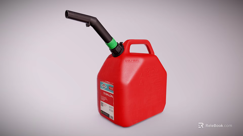 Red Jerry Can With Black Spout Green Cap And Handle For Fuel Storage 3d model 
