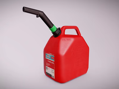 Red Jerry Can With Black Spout Green Cap And Handle For Fuel Storage 3d model