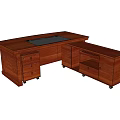 Wooden L Shaped Office Desk With Integrated Black Panel And Storage Cabinets