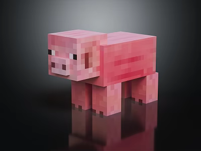 Pixelated Pink Pig Creature Character In Low Poly 3D Game Art Render 3d model