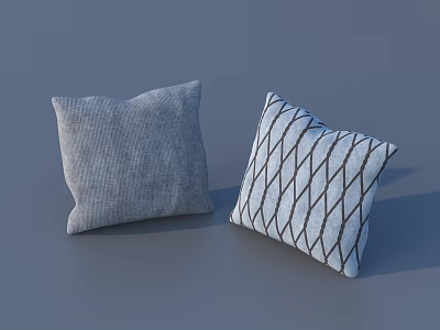 Two Decorative Throw Pillows With Gray Solid Color And Light Blue Diamond Pattern Fabric Design 3d model