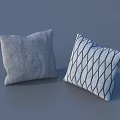 Two Decorative Throw Pillows With Gray Solid Color And Light Blue Diamond Pattern Fabric Design 3d model