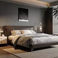 Modern Hotel Room Interior With Comfortable Bed Light Carpet Wooden Floor And Green Plant