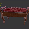 Classic Wooden Bench With Red Padded Cushion Curved Armrests And Intricate Carvings Design