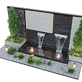 Modern Feature Wall Design With Waterfalls Green Trees And Gravel Lighting Elements 3d model