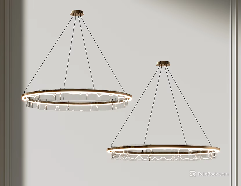 Modern Circular Pendant Lights With Metal Frame And LED Lighting Design 3d model