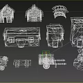 Cartoon Scene Featuring Various Miniature Houses With Wooden Roofs And Wheeled Carts