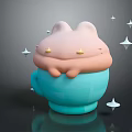Blue Cup With Cute Pink Bunny Design And Floating Star Decorations 3d model