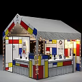 Colorful Square Decorative Booth With White Tent Roof And String Lights