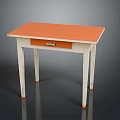 Simple Furniture Table With Orange Top White Legs And Single Drawer