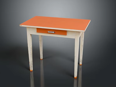 Simple Furniture Table With Orange Top White Legs And Single Drawer 3d model