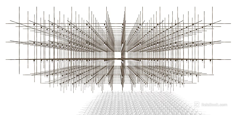 Contemporary Geometric Chandelier Featuring Intricate Linear Grid and Symmetrical Structure 3d model 