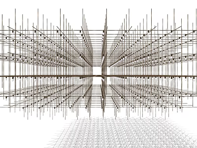 Contemporary Geometric Chandelier Featuring Intricate Linear Grid and Symmetrical Structure 3d model