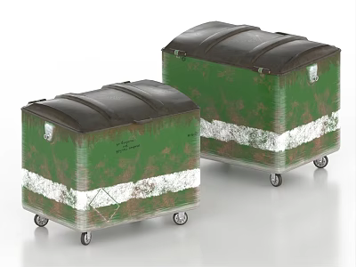 Two Green Storage Containers With Black Lids And White Stripes On Wheels 3d model