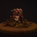 Horned Fantasy Warrior Character Wielding Axe With Barrels Banner And Stones On Diorama Base