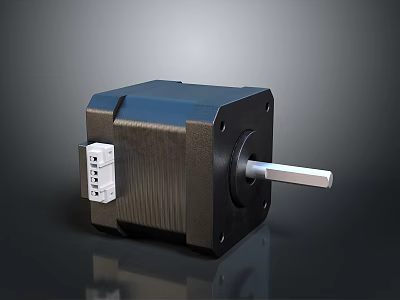 Industrial Stepper Motor Device With Black Casing Metal Shaft And Terminal Block 3d model