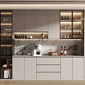 Modern Wine Cabinet Design With Glass Doors Built in Lighting And Marble Countertop