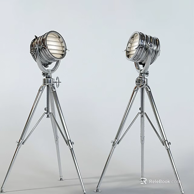 Two Modern Floor Lamps with Chrome Tripod Stand and Grille Design Shade Industrial Style 3d model 