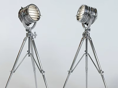 Two Modern Floor Lamps with Chrome Tripod Stand and Grille Design Shade Industrial Style 3d model