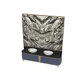 Modern Bathroom Vanity With Double Arched Illuminated Mirrors Marble Countertop And Textured Backsplash