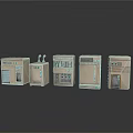 Beige Industrial Equipment Units With Control Panels Doors And Ventilation Grilles