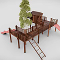 Outdoor Wooden Playground Equipment with Slide Platform and Cabin Structure