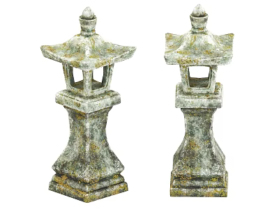 Two Stone Outdoor Lanterns With Traditional Vintage Design For Garden Courtyard Decor 3d model