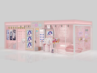 Luxury Pink Cosmetics Specialty Store Interior With Display Counters Mirrors And Seating 3d model