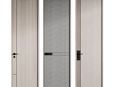 Modern Hinged Door Design With Light Wood Grain And Herringbone Pattern Panel 3d model