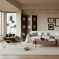 Elegant Living Room Interior With Sofa Wooden Coffee Table Floor Lamp Screen And Wall Art