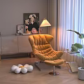 Cozy Orange Velvet Accent Chair With Metal Frame Floor Lamp Green Plant Artwork