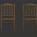 Two Rustic Wooden Leisure Chairs With Slat Back Design And Woven Seats