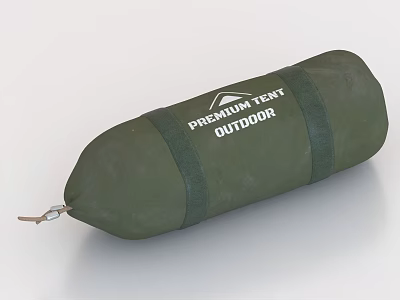 Rolled Up Green Premium Outdoor Tent With Straps And Metal Hook 3d model