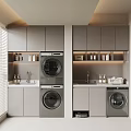 Modern Functional Balcony Cabinets With Washing Machines Sink And Storage Design