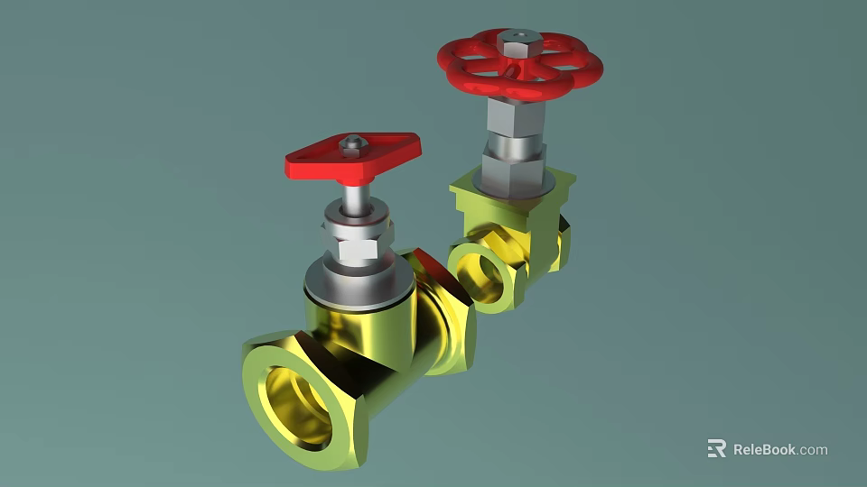 Industrial Brass Valves With Red Handles And Mechanical Structure Design 3d model 